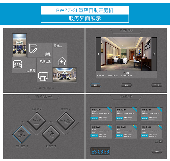 酒店自助入住机 支付方式